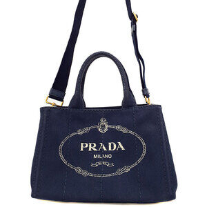 Prada Canapa Tote canvas handbag top handles 2way Blue